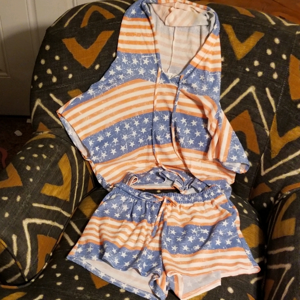 🥳Top Only❣️ Lovely J waffle Crop Top Americana USA